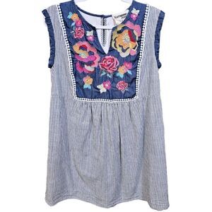 Savanna Jane Dress Size Small Striped Floral Embroidered Tunic Cottagecore Boho